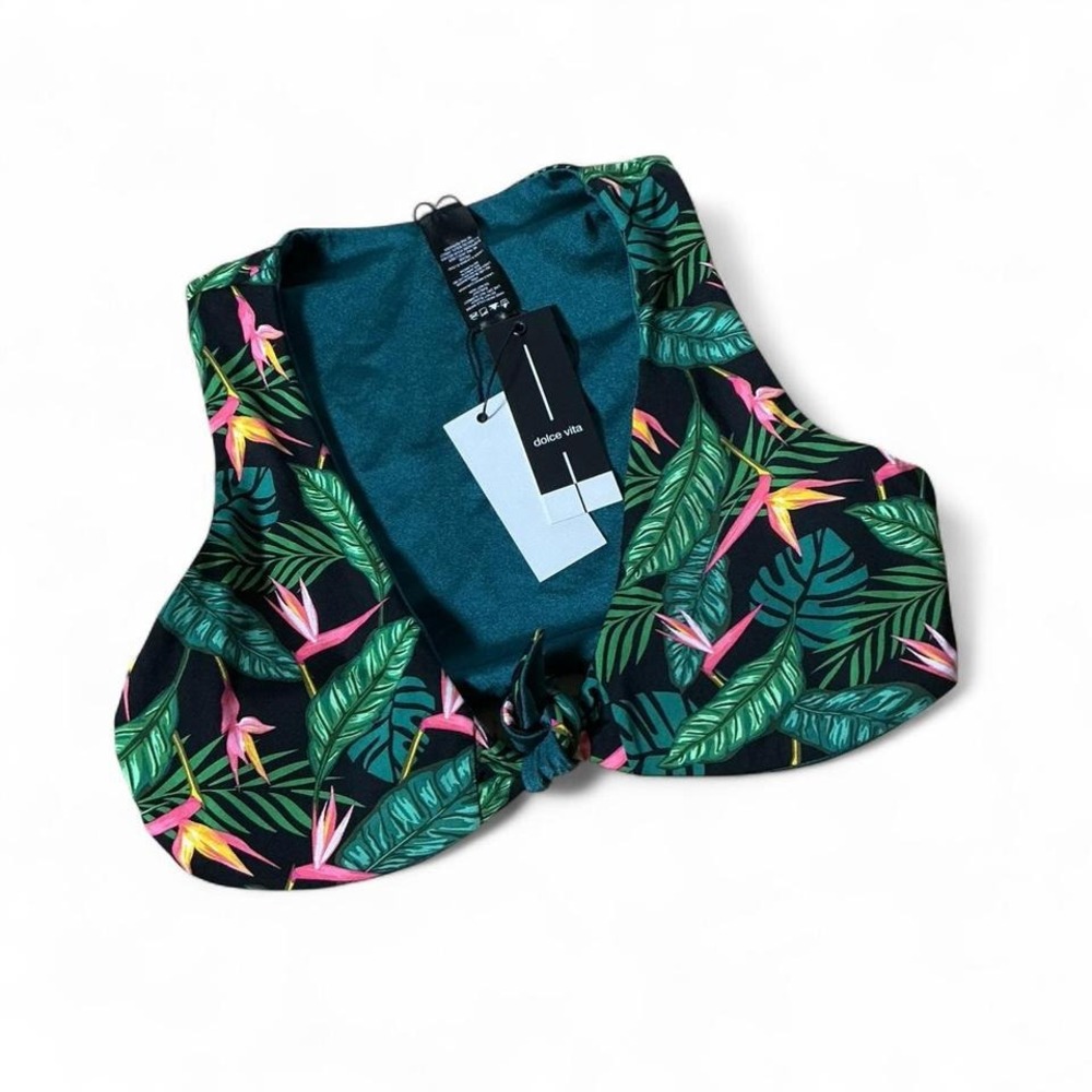 New Dolce Vita Reversible Bikini Top Green Jungle Tropical Bird of Paradise S
